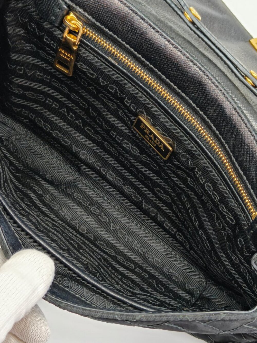Prada Black Quilted Nylon Chain Shoulder Bag Gold Hardware Crossbody - Picture 12 of 17